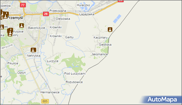 mapa Jaksmanice, Jaksmanice na mapie Targeo