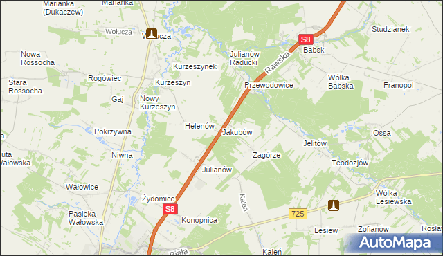 mapa Jakubów gmina Rawa Mazowiecka, Jakubów gmina Rawa Mazowiecka na mapie Targeo
