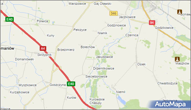 mapa Jakubowice gmina Oława, Jakubowice gmina Oława na mapie Targeo