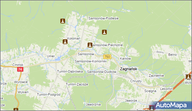 mapa Janaszów gmina Zagnańsk, Janaszów gmina Zagnańsk na mapie Targeo