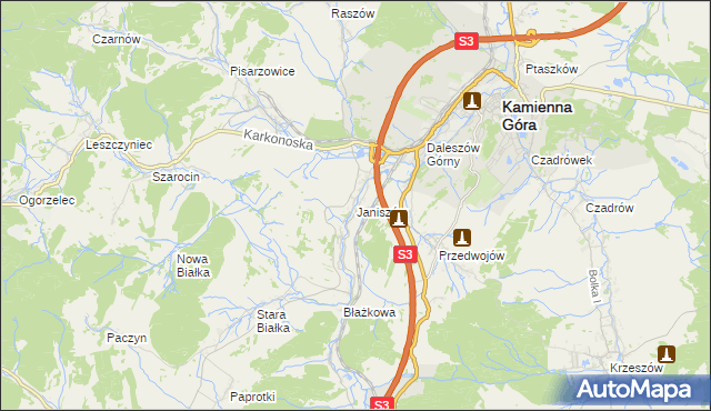 mapa Janiszów gmina Kamienna Góra, Janiszów gmina Kamienna Góra na mapie Targeo