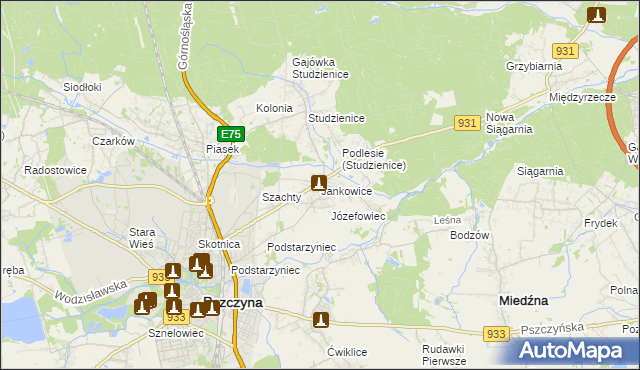 mapa Jankowice gmina Pszczyna, Jankowice gmina Pszczyna na mapie Targeo