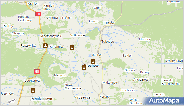 mapa Janów gmina Brochów, Janów gmina Brochów na mapie Targeo