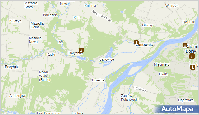 mapa Janowice gmina Janowiec, Janowice gmina Janowiec na mapie Targeo
