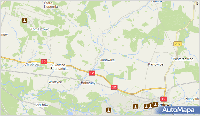 mapa Janowiec gmina Małomice, Janowiec gmina Małomice na mapie Targeo