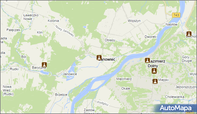mapa Janowiec powiat puławski, Janowiec powiat puławski na mapie Targeo