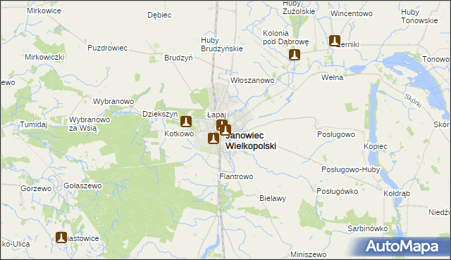 mapa Janowiec Wielkopolski, Janowiec Wielkopolski na mapie Targeo