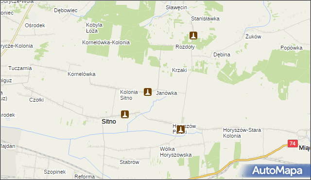 mapa Janówka gmina Sitno, Janówka gmina Sitno na mapie Targeo