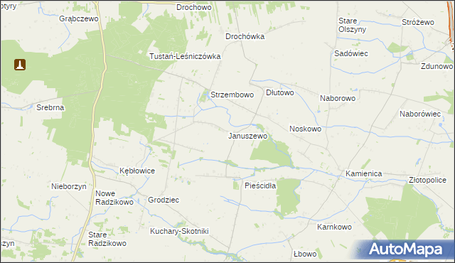 mapa Januszewo gmina Naruszewo, Januszewo gmina Naruszewo na mapie Targeo