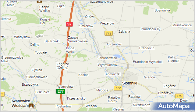 mapa Januszowice gmina Słomniki, Januszowice gmina Słomniki na mapie Targeo