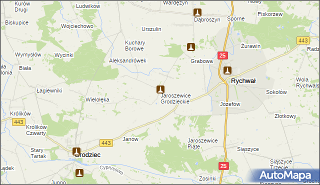 mapa Jaroszewice Grodzieckie, Jaroszewice Grodzieckie na mapie Targeo