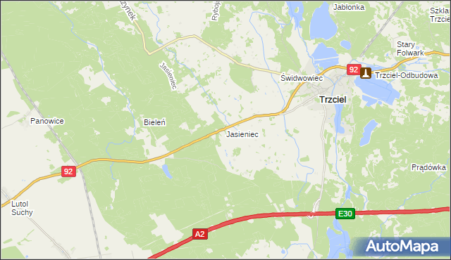 mapa Jasieniec gmina Trzciel, Jasieniec gmina Trzciel na mapie Targeo