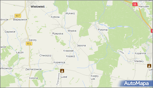 mapa Jasiona gmina Zbrosławice, Jasiona gmina Zbrosławice na mapie Targeo