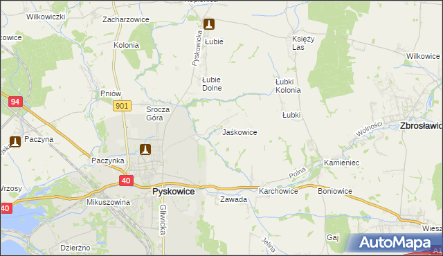 mapa Jaśkowice gmina Zbrosławice, Jaśkowice gmina Zbrosławice na mapie Targeo