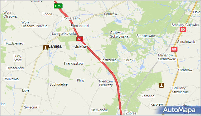 mapa Jastrzębia gmina Gostynin, Jastrzębia gmina Gostynin na mapie Targeo