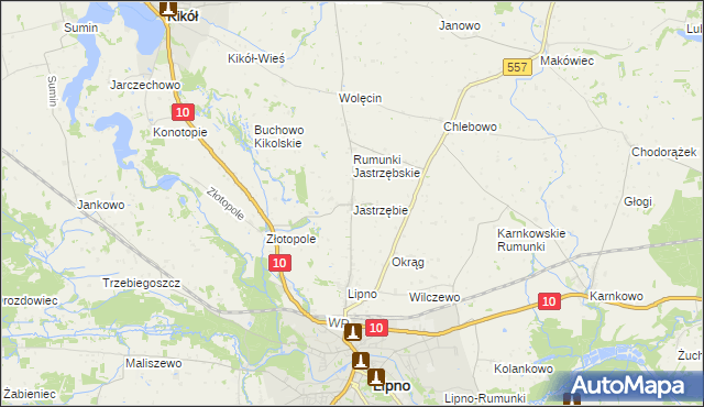 mapa Jastrzębie gmina Lipno, Jastrzębie gmina Lipno na mapie Targeo