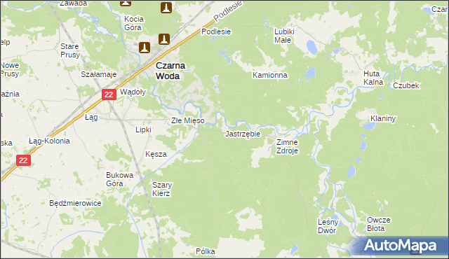 mapa Jastrzębie gmina Osieczna, Jastrzębie gmina Osieczna na mapie Targeo