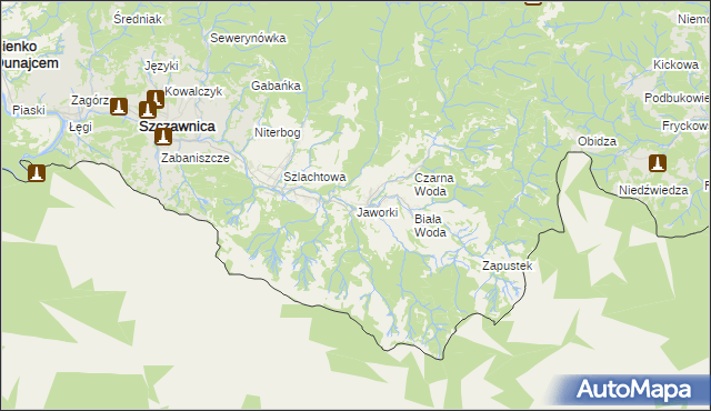 mapa Jaworki gmina Szczawnica, Jaworki gmina Szczawnica na mapie Targeo