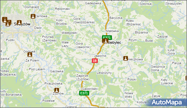 mapa Jawornik gmina Niebylec, Jawornik gmina Niebylec na mapie Targeo