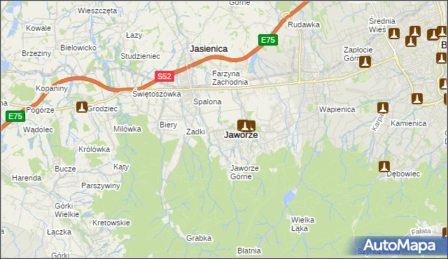 mapa Jaworze powiat bielski, Jaworze powiat bielski na mapie Targeo