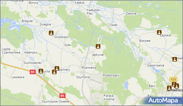 mapa Jędrynie, Jędrynie na mapie Targeo