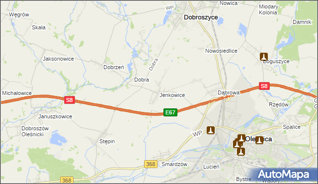 mapa Jenkowice gmina Oleśnica, Jenkowice gmina Oleśnica na mapie Targeo