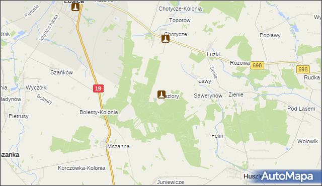 mapa Jeziory gmina Łosice, Jeziory gmina Łosice na mapie Targeo