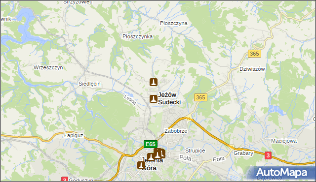 mapa Jeżów Sudecki, Jeżów Sudecki na mapie Targeo