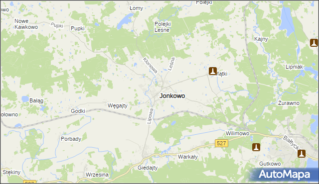 mapa Jonkowo, Jonkowo na mapie Targeo