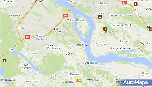 mapa Jordanów gmina Gąbin, Jordanów gmina Gąbin na mapie Targeo