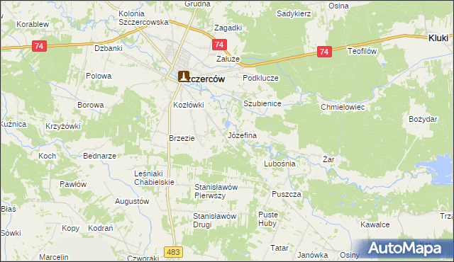 mapa Józefina gmina Szczerców, Józefina gmina Szczerców na mapie Targeo