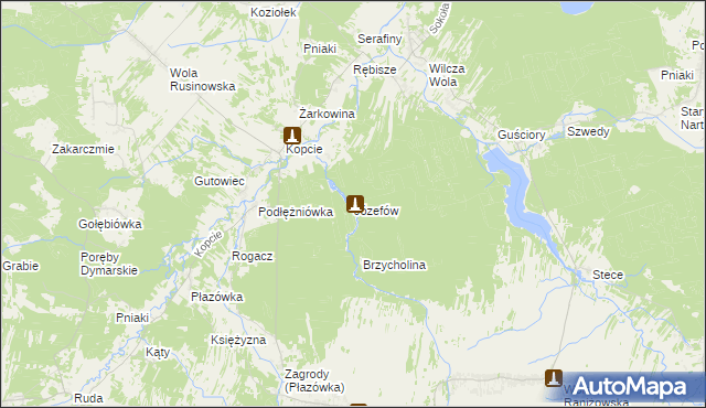 mapa Józefów gmina Dzikowiec, Józefów gmina Dzikowiec na mapie Targeo