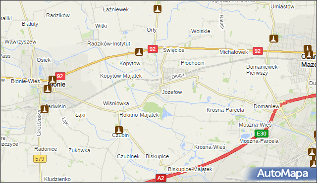 mapa Józefów gmina Ożarów Mazowiecki, Józefów gmina Ożarów Mazowiecki na mapie Targeo