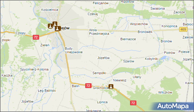 mapa Józefów gmina Poddębice, Józefów gmina Poddębice na mapie Targeo