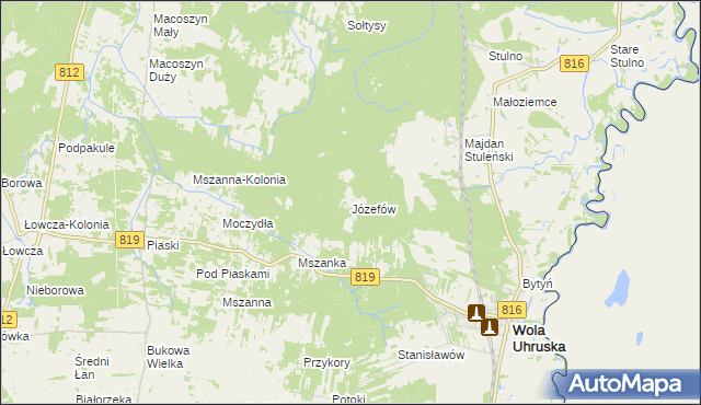 mapa Józefów gmina Wola Uhruska, Józefów gmina Wola Uhruska na mapie Targeo
