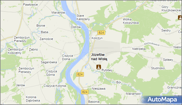 mapa Józefów nad Wisłą, Józefów nad Wisłą na mapie Targeo