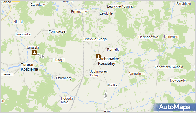 mapa Juchnowiec Kościelny, Juchnowiec Kościelny na mapie Targeo