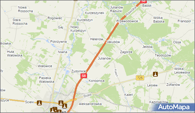 mapa Julianów gmina Rawa Mazowiecka, Julianów gmina Rawa Mazowiecka na mapie Targeo