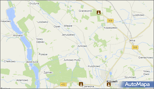 mapa Jurkowo gmina Krzywiń, Jurkowo gmina Krzywiń na mapie Targeo