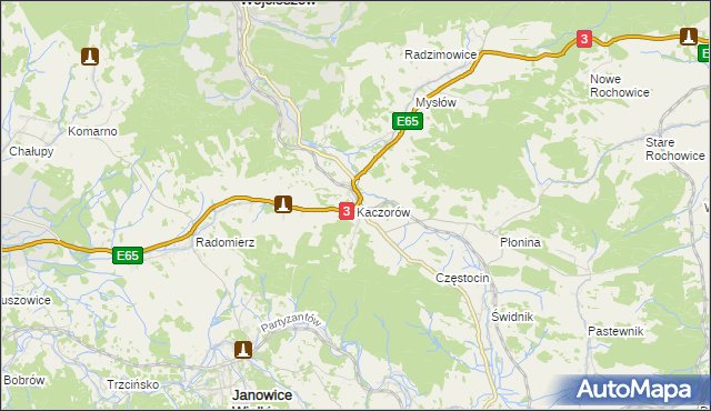 mapa Kaczorów gmina Bolków, Kaczorów gmina Bolków na mapie Targeo