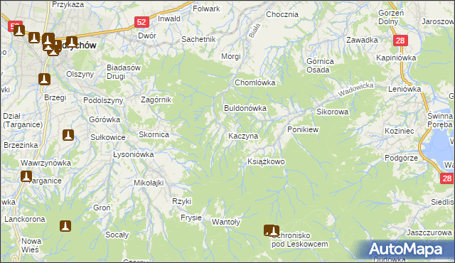 mapa Kaczyna gmina Wadowice, Kaczyna gmina Wadowice na mapie Targeo