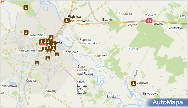 mapa Kalinowo gmina Piątnica, Kalinowo gmina Piątnica na mapie Targeo