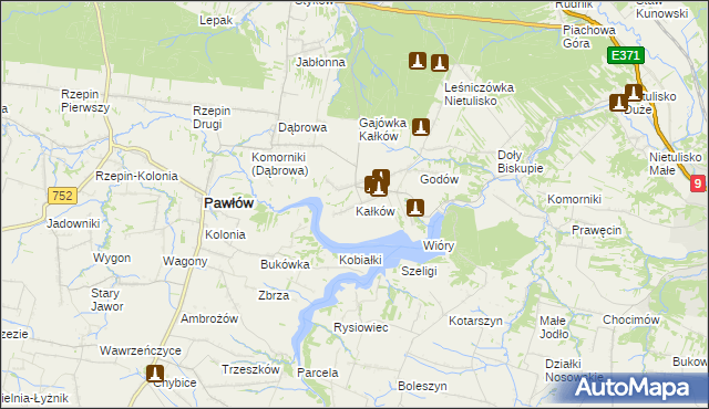 mapa Kałków gmina Pawłów, Kałków gmina Pawłów na mapie Targeo