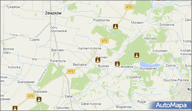 mapa Kamień gmina Ceków-Kolonia, Kamień gmina Ceków-Kolonia na mapie Targeo