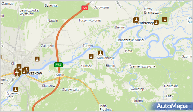 mapa Kamieńczyk gmina Wyszków, Kamieńczyk gmina Wyszków na mapie Targeo