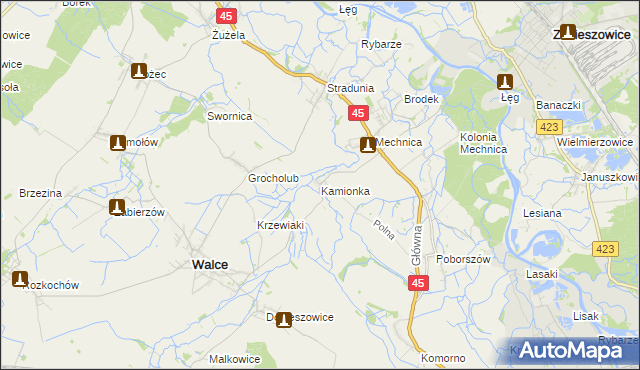 mapa Kamionka gmina Reńska Wieś, Kamionka gmina Reńska Wieś na mapie Targeo