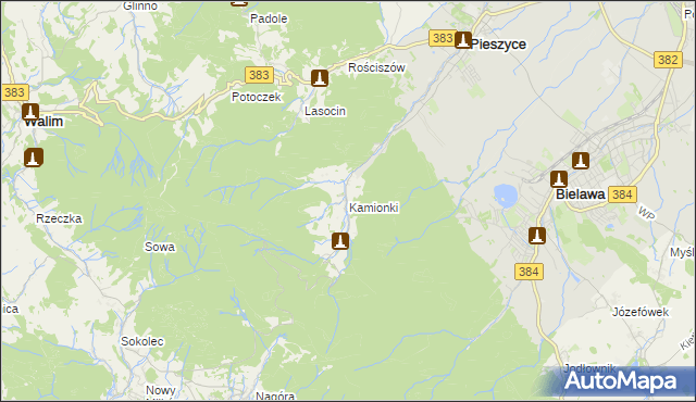 mapa Kamionki gmina Pieszyce, Kamionki gmina Pieszyce na mapie Targeo