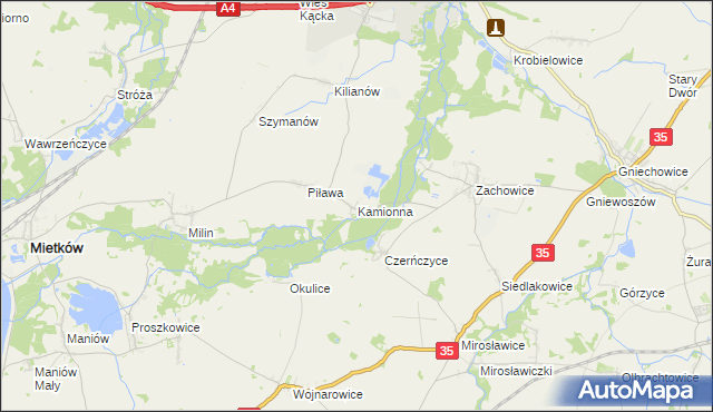 mapa Kamionna gmina Kąty Wrocławskie, Kamionna gmina Kąty Wrocławskie na mapie Targeo