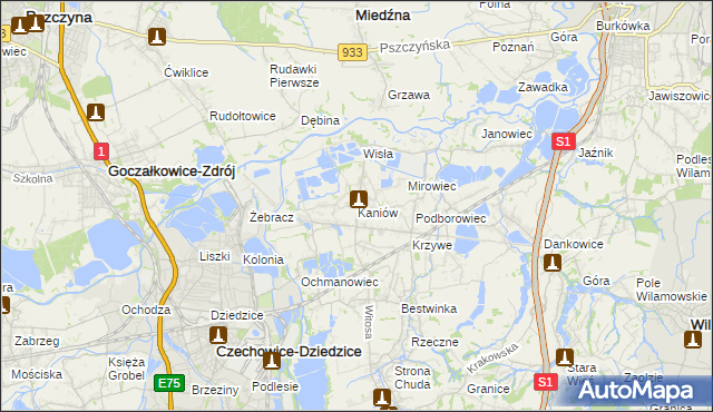 mapa Kaniów gmina Bestwina, Kaniów gmina Bestwina na mapie Targeo