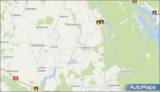 mapa Karsibór gmina Wałcz, Karsibór gmina Wałcz na mapie Targeo